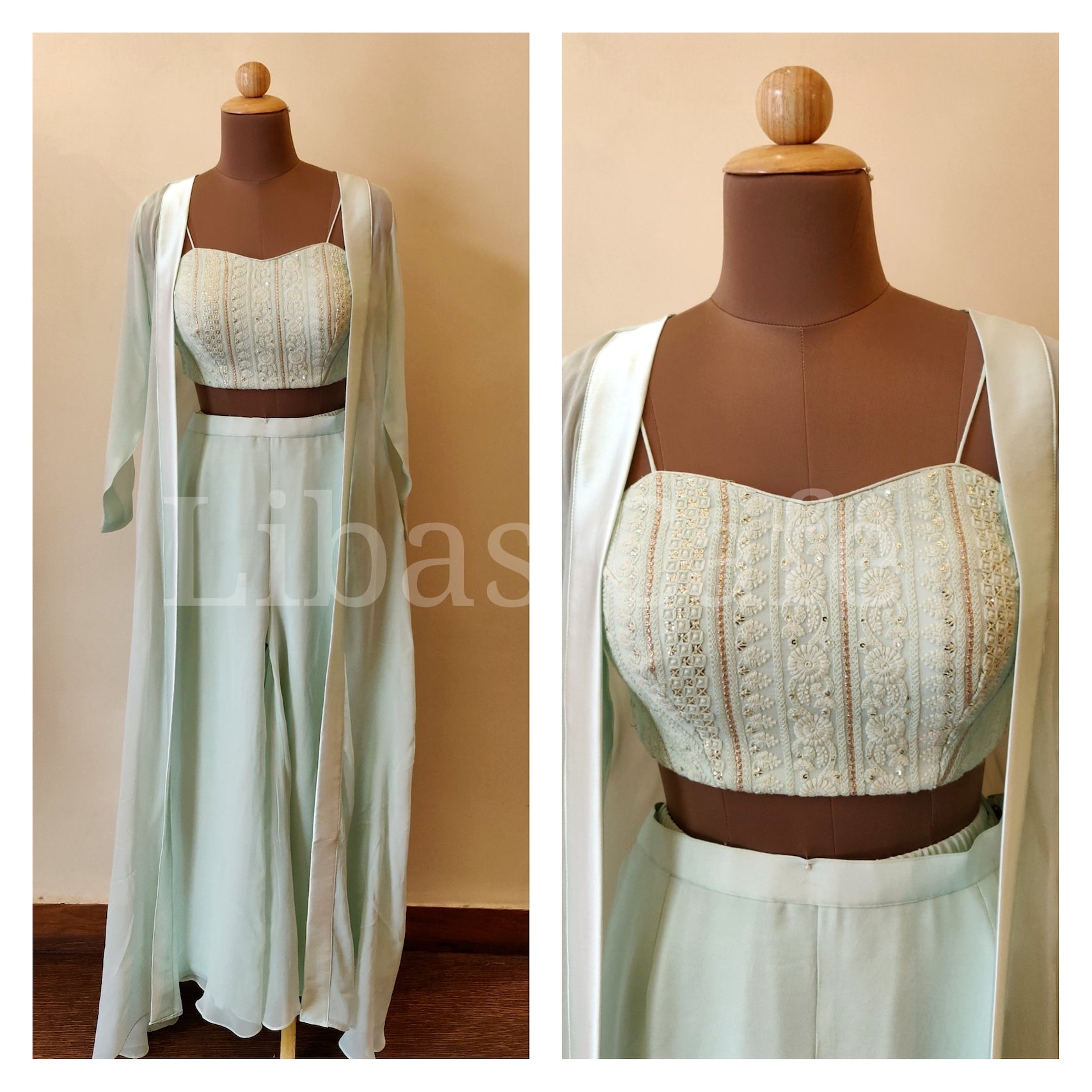 Pastel Green Co-ord Set With A Cape